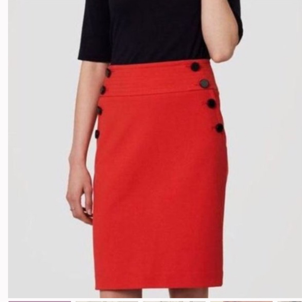 LOFT Red Pencil Skirt with Button Accents-worn about 2-3 times